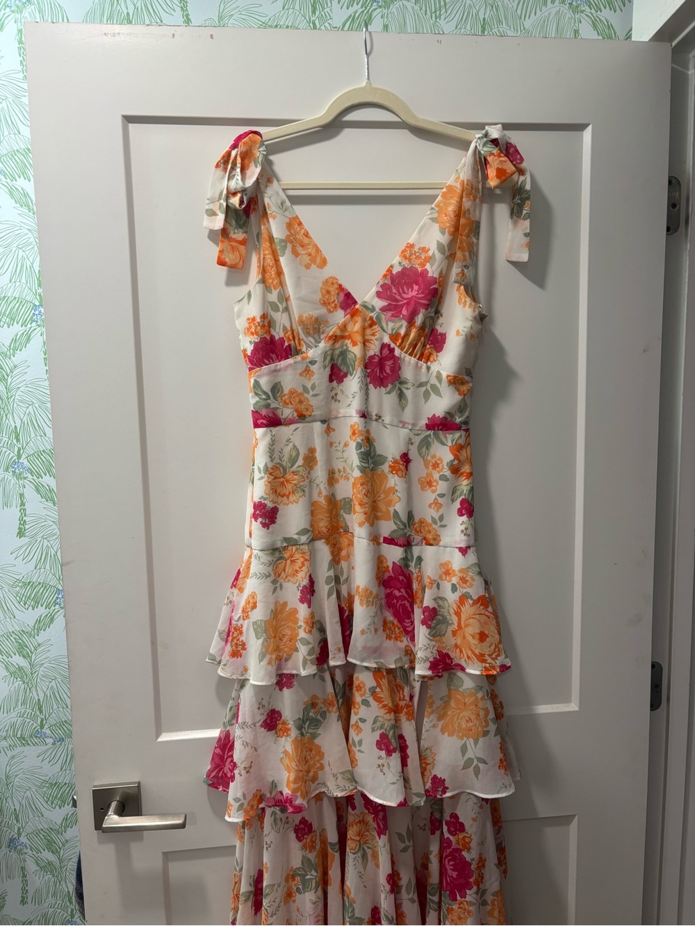The Wayf Hampton tiered midi dress in orange florals